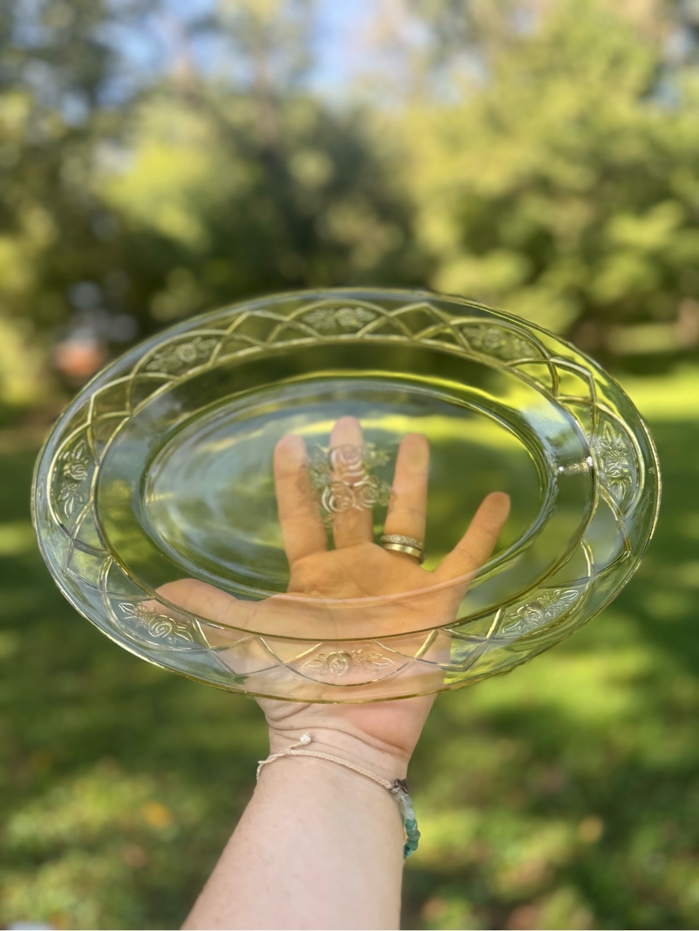 Amber Federal Glass Depression Glass Dutch Rose oval serving platter